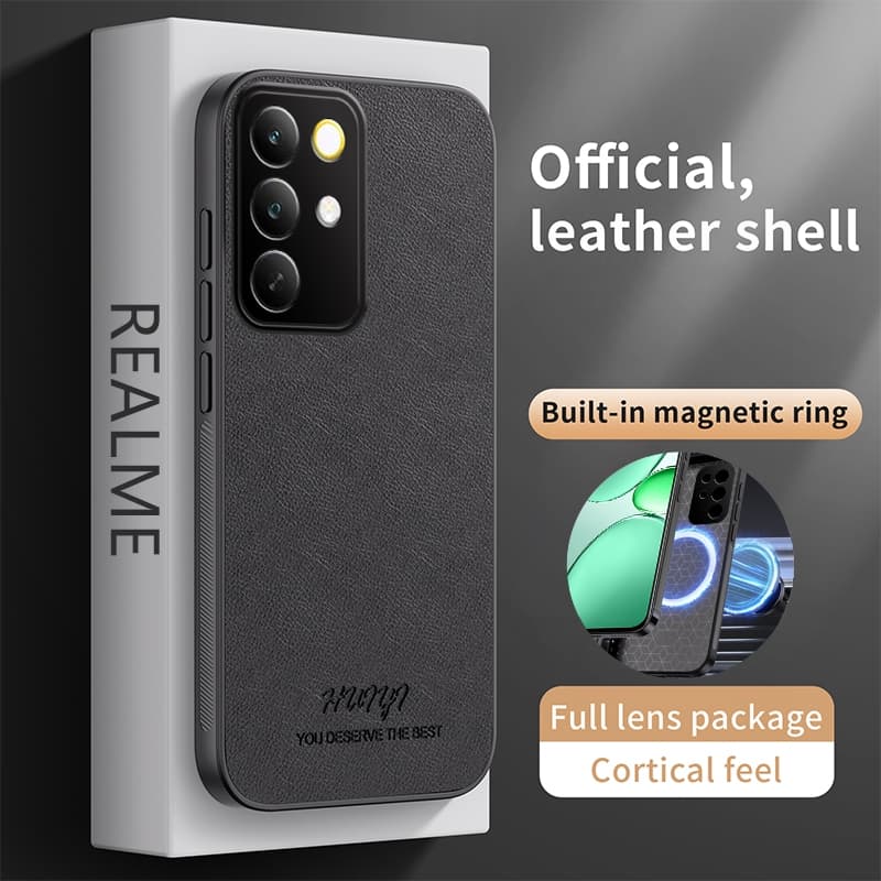 Capa De Couro Para Realme C85 Pro C75 C75X C71 5G 4G Ímã Embutido Anti Impressão Digital À Prova De Choque Macia