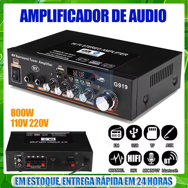 Amplificador De Som Bluetooth G919 Subwoofer 800W 110-240V 30W+30W