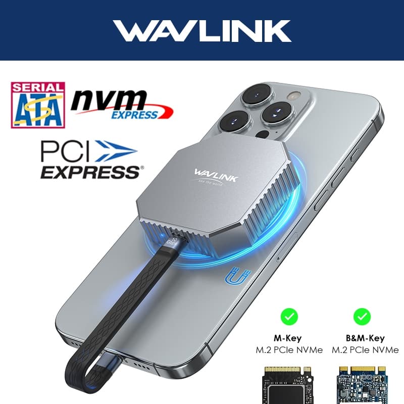 Gabinete SSD Magnético WAVLINK M . 2 2230 NVMe 10 Gbps USB C Para Adaptador De Até 8 Tb