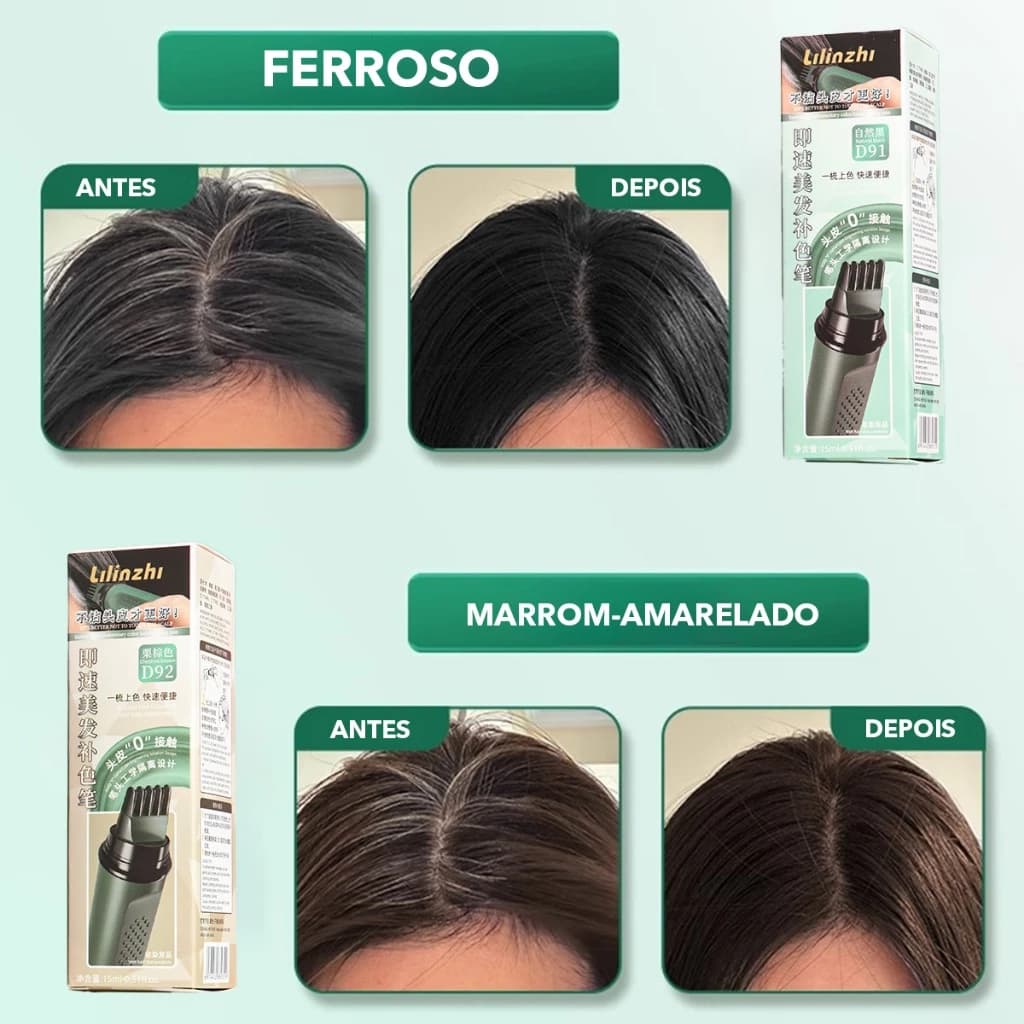 Caneta de Tintura para Cabelo com Pente Dentado - Fácil de Aplicar, Cobre Cabelos Brancos Rápido e Conveniente