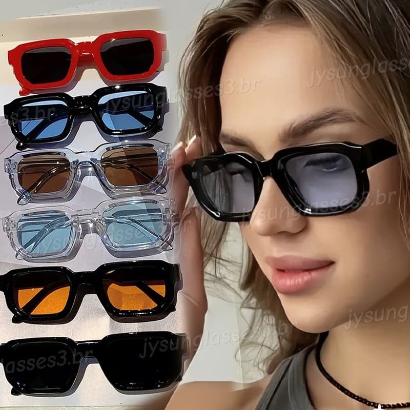 Europeu E Americano Retro Retangular Óculos De Sol Para Mulheres Moda Ins Quadrado Pequeno Quadro Multicolorido Neutro R