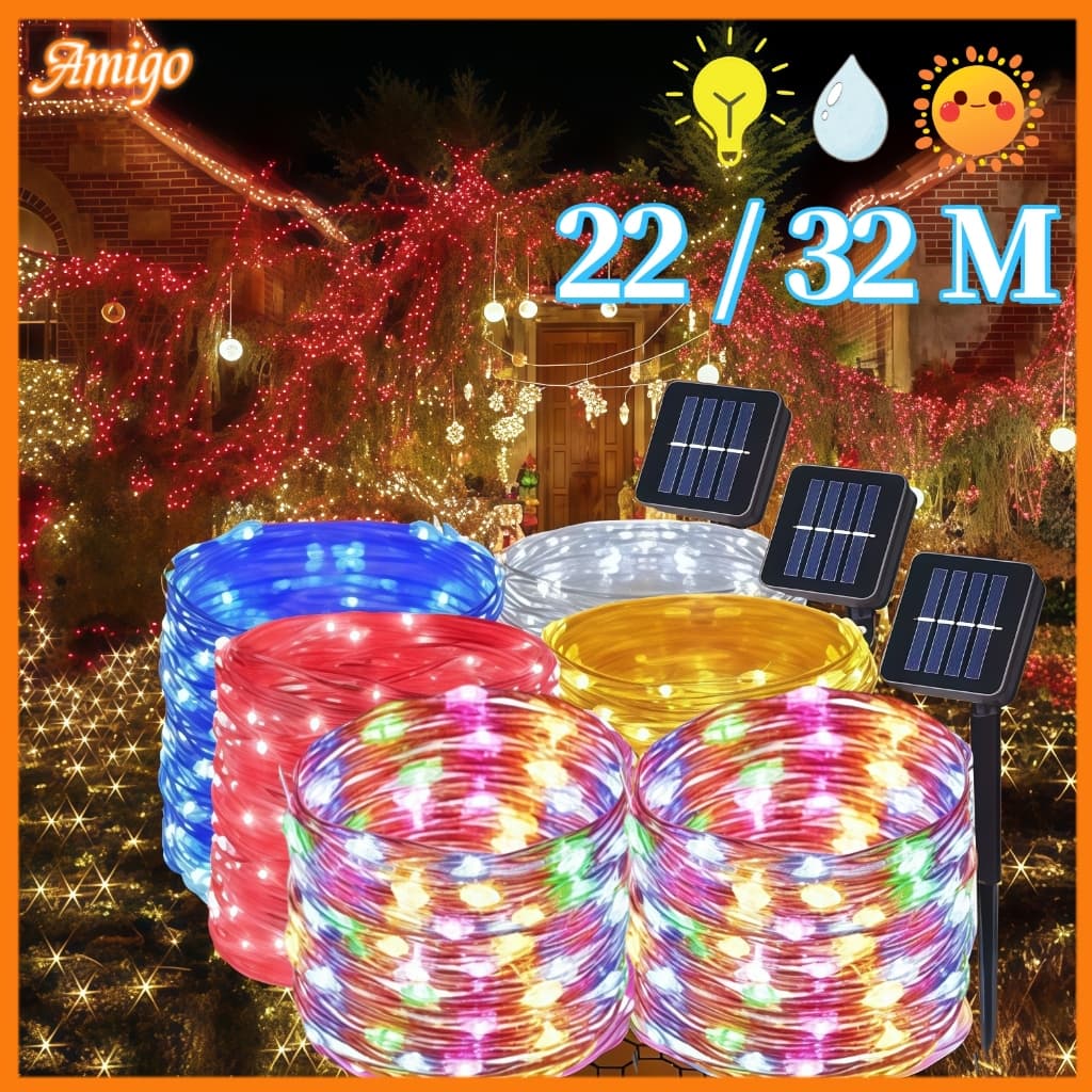 Fio de Luz LED Solar à Prova d’Água para Jardim, Varanda e Festas – 22/32m – Iluminação Decorativa Colorida