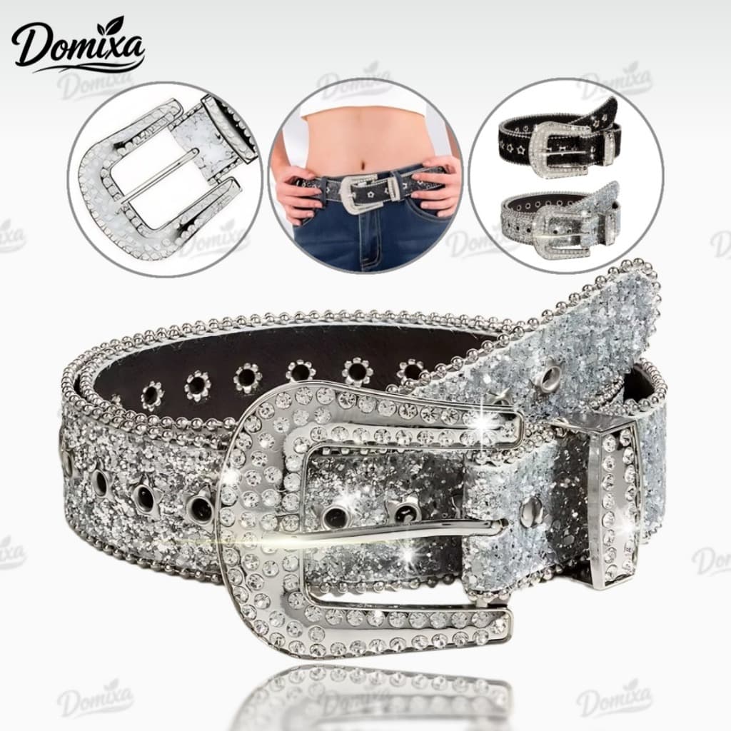 Cinto de couro com tachas brilhantes estilo cowgirl para calças jeans, com strass e fivela prateada Y2K-DO