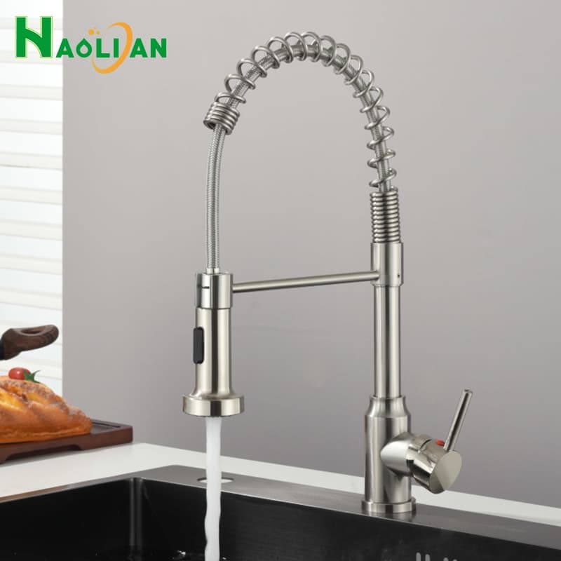 Torneira Cozinha Gourmet Monocomando Com Spray Extensor Latão Níquel Escovado