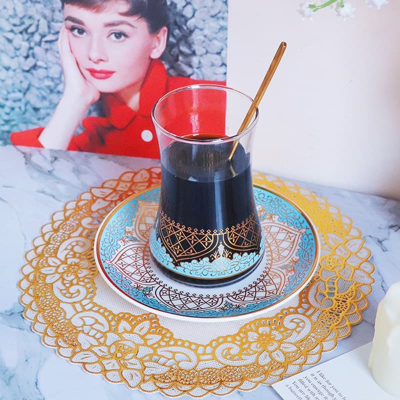 Xícara de Café Estilo Turco com Padrão Exquisito, Simples, Criativa, Xícara Mestre, Conjunto de Xícara e Pires Árabe Exó