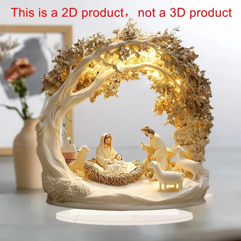 Decoração De Mesa Estátua Da Família Jesus Árvore Vida Recém-Nascido Acrílico Placa Plana Ornamentos Para Casa