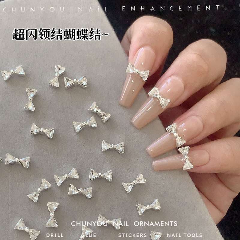 5 Pçs/SET Prata Strass Gravata Borboleta Acessórios De Decoração Para Arte Em Unhas