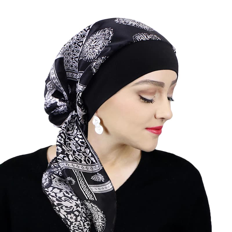 Turbante De Seda Vintage – Boné Elástico Para Perda De Cabelo Multifuncional Quimio Com Faixa Larga Mulheres