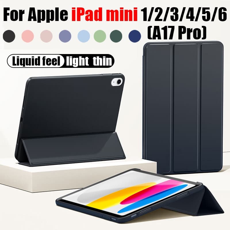 Para Apple iPad mini A17 Pro 7 6 5 4 3 2 8.3'' 7.9'' De Couro Do Mini6/5 Mini3 Silicone Macio Tri-Fold Capa