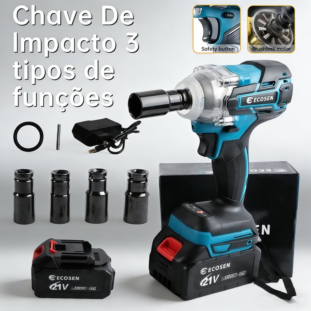 Chave elétrica sem escova com 2 baterias Chave De Impacto Parafusadeira Furadeira de torque