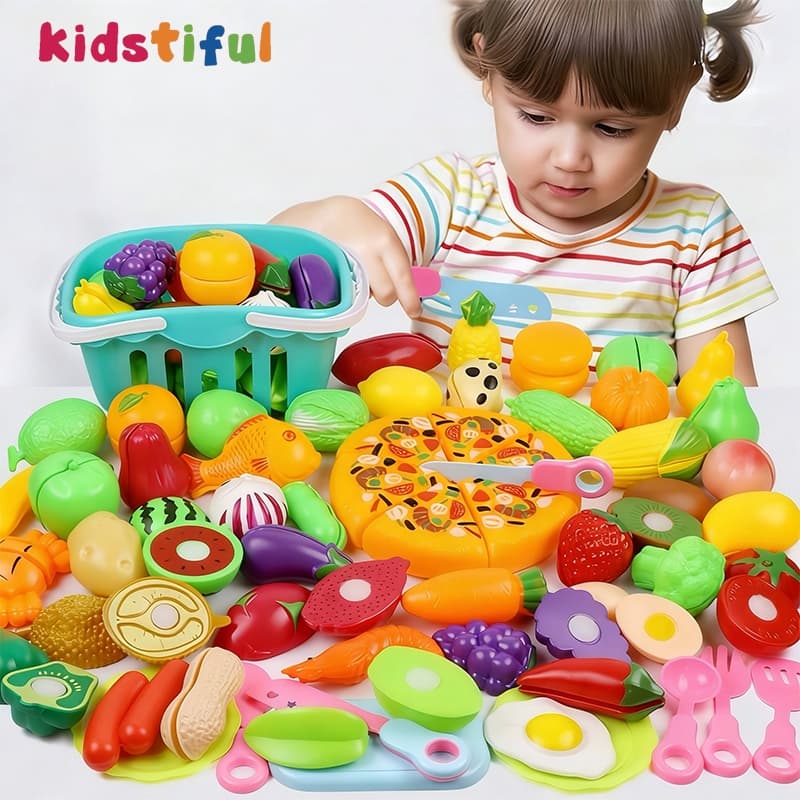 Kit 60 Pcs Brinquedo Cozinha Infantil Comidinhas de Corte Com Legumes e frutinhas