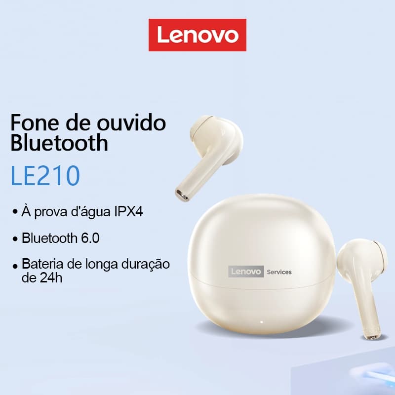 Lenovo LE210 Fone De Ouvido Bluetooth Alta Qualidade De Som ENC Ruído Inteligente IPX4 À Prova De Suor Até 24 Horas De D