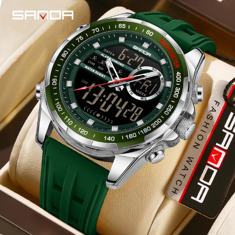 SANDA 6318 Relógio Eletrônico Masculino Moda Esportes Multifuncional À Prova D'água Grande Mostrador De Três Pinos-45