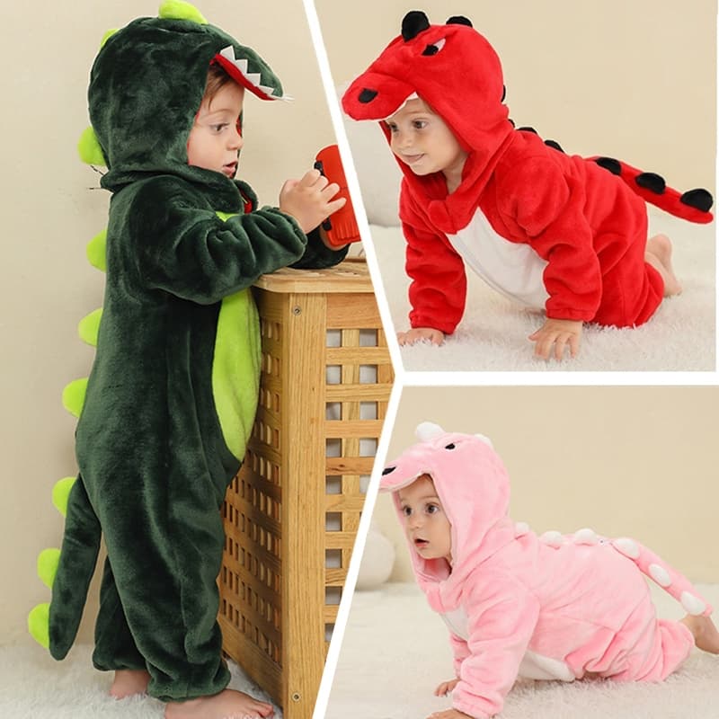 Macacão De Dinossauro De Desenho Animado Para Meninos De 0 A 4 Anos , Outono Inverno , Com Capuz , Roupas Infantis