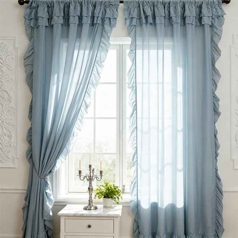 Elegante Cor Sólida Babado Transparente Janela Cortina Respirável Voile Triagem Para Decoração De Quarto