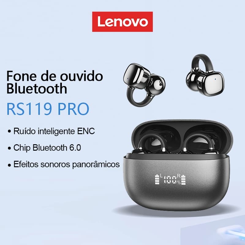 Lenovo RS119Pro Fones de Ouvido Bluetooth Sem Fio, Qualidade de Som HIFI, Redução de Ruído, Bluetooth 6.0