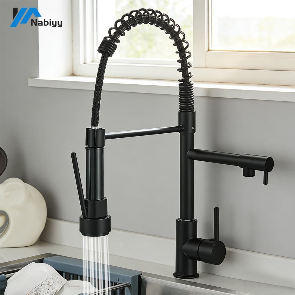 Torneira Gourmet Cozinha Alça Única Com Extensor Spray-Preto Flexível e Rotação 360°
