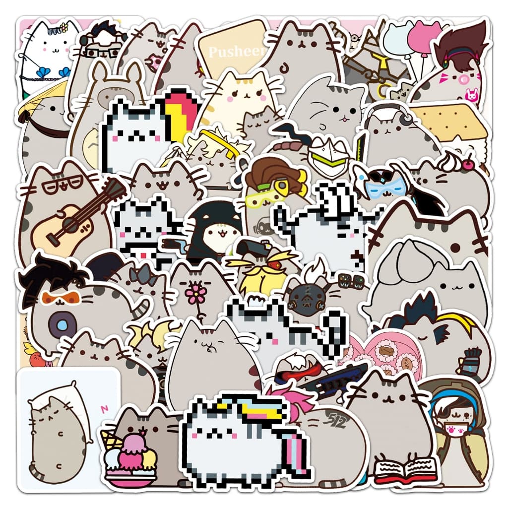 50 Pçs Dos Desenhos Animados Bonito Pusheen À Prova Dwaterproof Água Casa Decalque Adesivo PC Labop Mala Capacete De Vin
