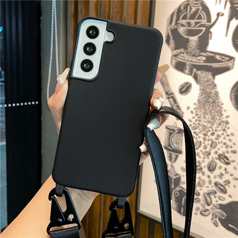Capa Luxuosa De Silicone Líquido Com Alça Crossbody Para Samsung Galaxy S26 Ultra S25 S24 S23 FE S22 S21 Plus Cor Sólida