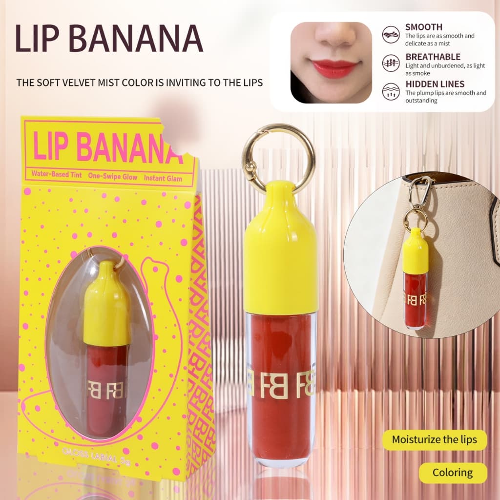 Brilho Labial Sabor Banana Com Conjunto De Caixa De Presente De Chaveiro , Óleo Hidratante , Matiz De Longa Duração , Ma
