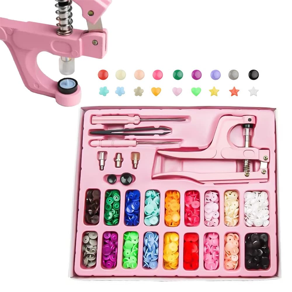 Kit Alicate 3 Em 1 Pregar Botão Pressão Ritas Ilhós Matriz - rosa