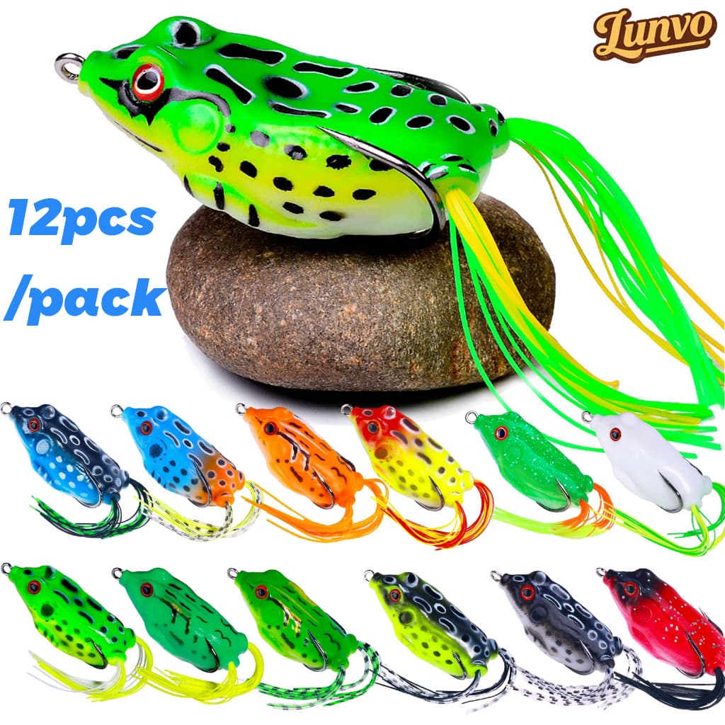Kit 12 Iscas Sapo Artificial Pesca -Anti Enrosco 13g | Plástico Macio com Ganchos Duplos para Traíra/Tucunaré