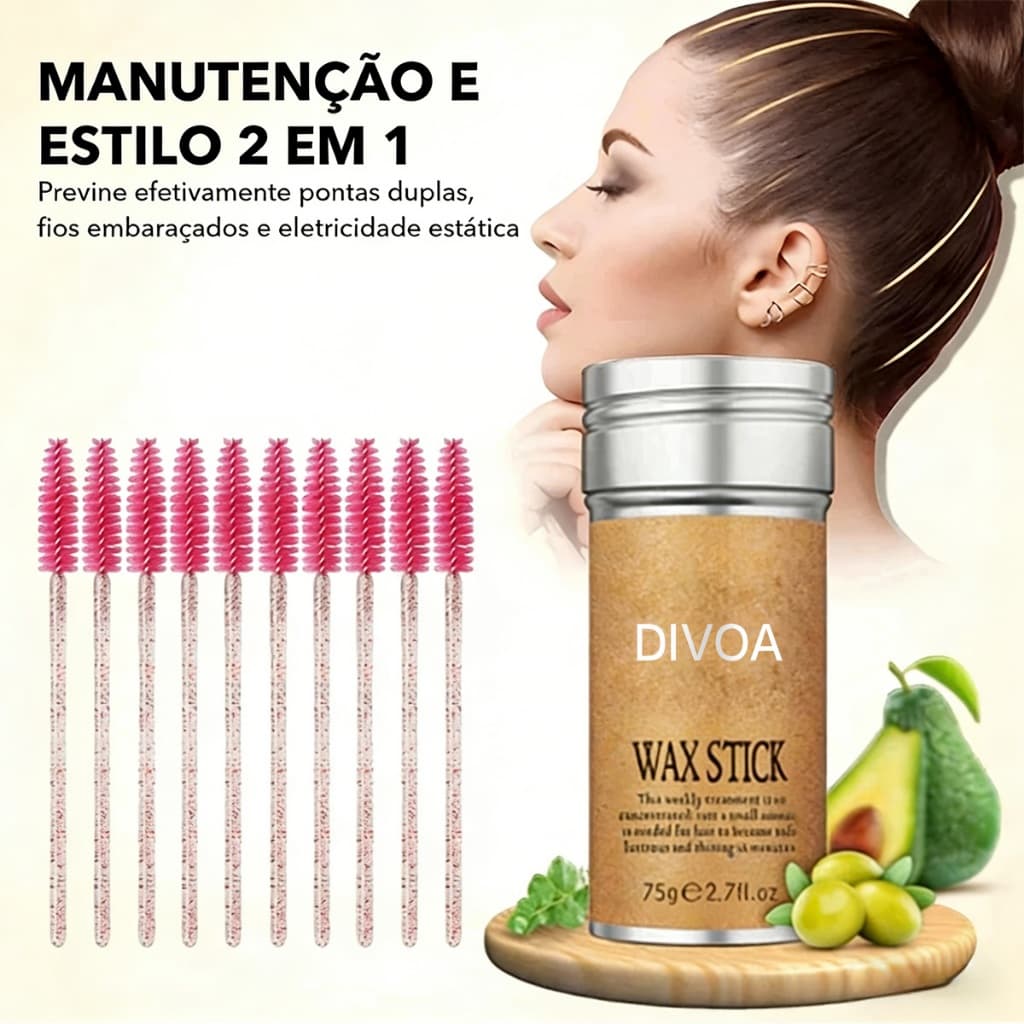 Bastão de Cera Modeladora para Cabelo JHESSY 75g com Escova | Pomada Anti-Frizz, Fixador de Fios Rebeldes Nutrição