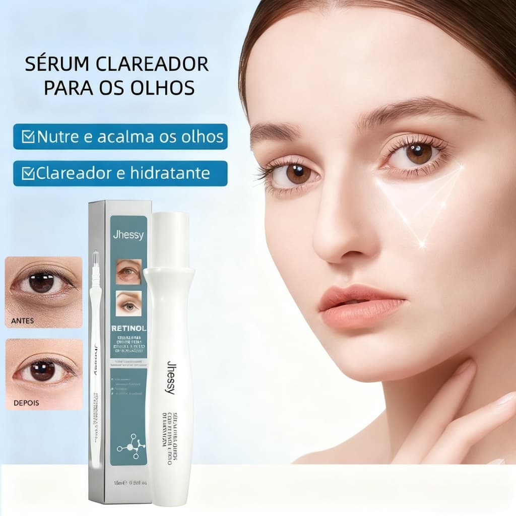 Sérum para Olhos com Retinol e Rolo de Massagem Anti-Idade Clareador Anti-Rugas Hidratação Olheiras 15ml