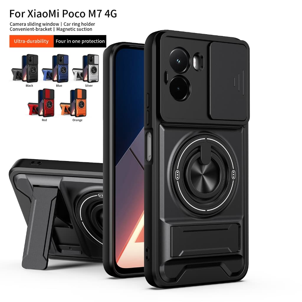 Xiaomi POCO M7 4G Caso Armadura À Prova De Choque Slide Caixa Magnética Suporte De Anel Proteção Para Câmera Capa Trasei