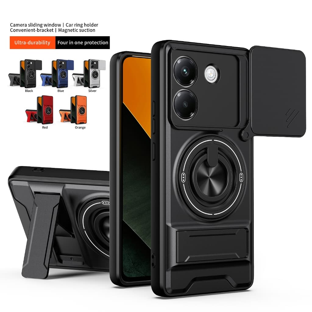 Xiaomi POCO M7 Pro 5G Caso Armadura À Prova De Choque Slide Caixa Magnética Suporte De Anel Proteção Para Câmera Capa Tr