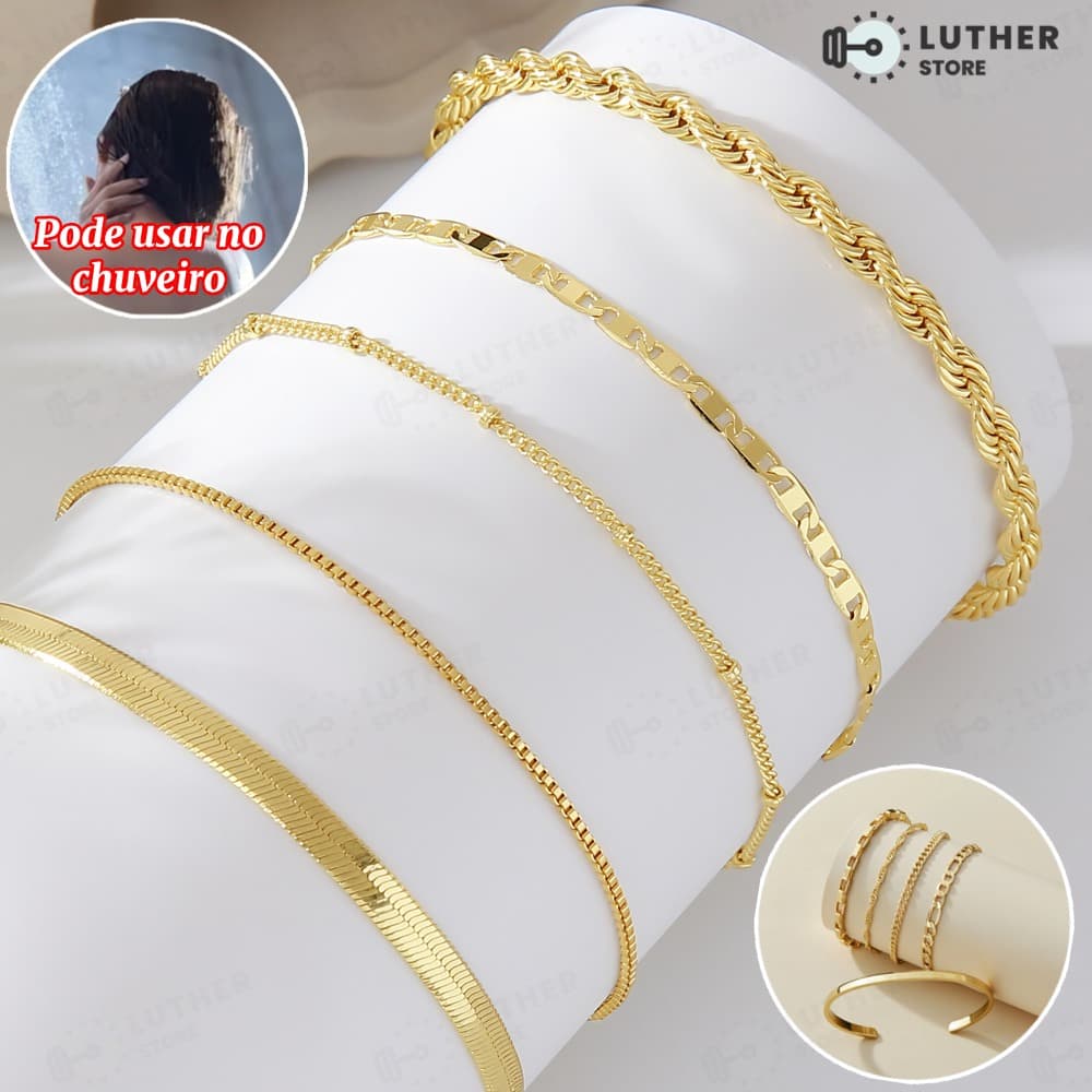 Kit 5 pulseiras em aço inoxidável hipoalergênico não escurece a prova d’água Presentes de Natal