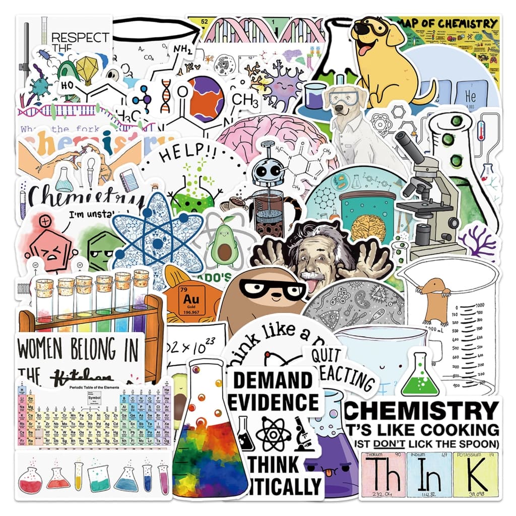 50 Pçs Dos Desenhos Animados Química Laboratório Adesivos À Prova Dwaterproof Água Casa Decalque Adesivo PC Labop Mala C