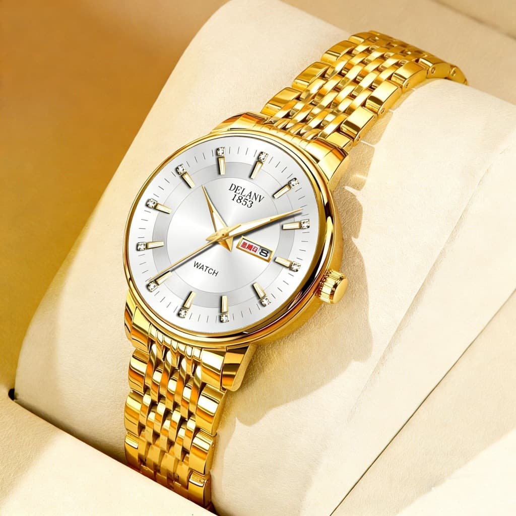 Caixa Grátis Relógio Clássico Dourado Prateado Para Mulheres , Calendário De Luxo À Prova D'água , Original Feminino , M
