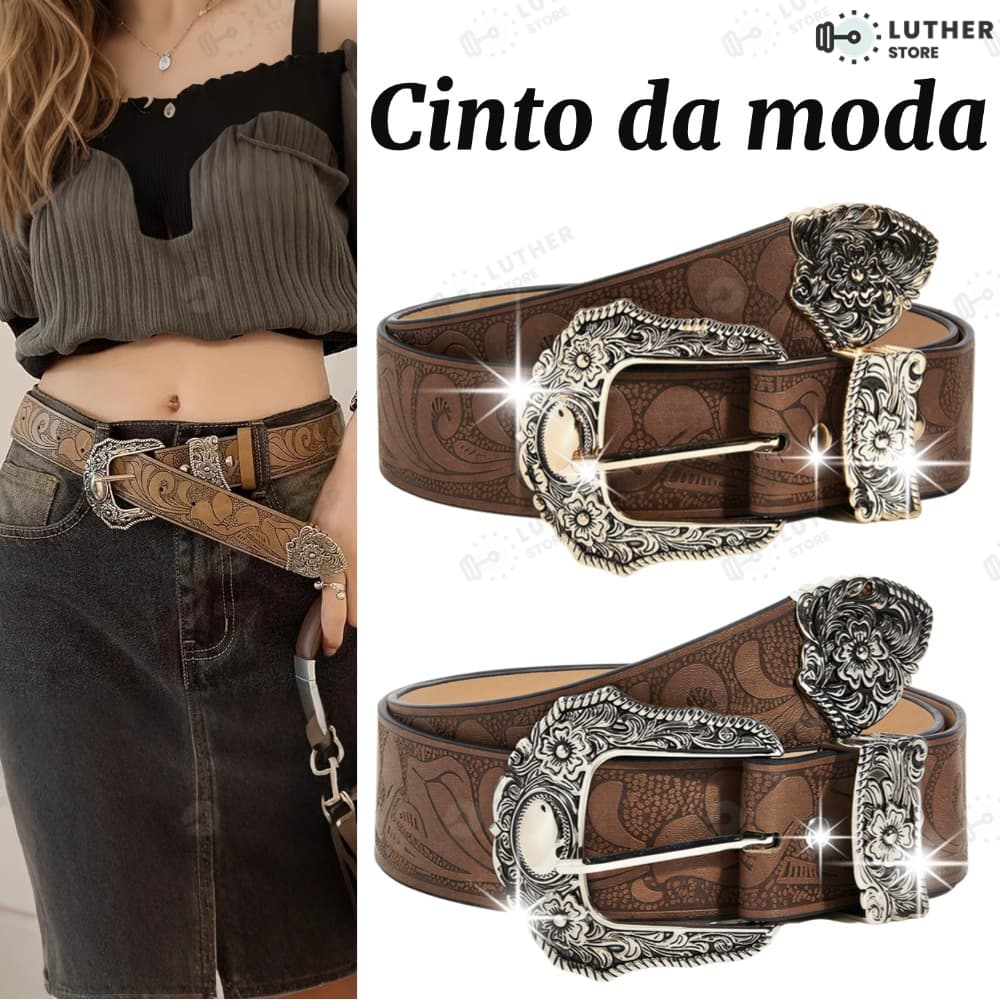 Cinto de Moda de Couro - Cinto com Fivela Decorativa, Para Jeans e Vestidos