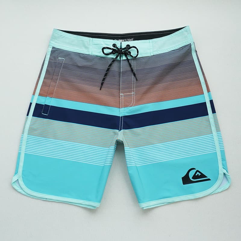 Bermuda Masculina De Surf Shorts De Ginástica Listrados Turquesa – Praia Resistentes À Água De Secagem Rápida