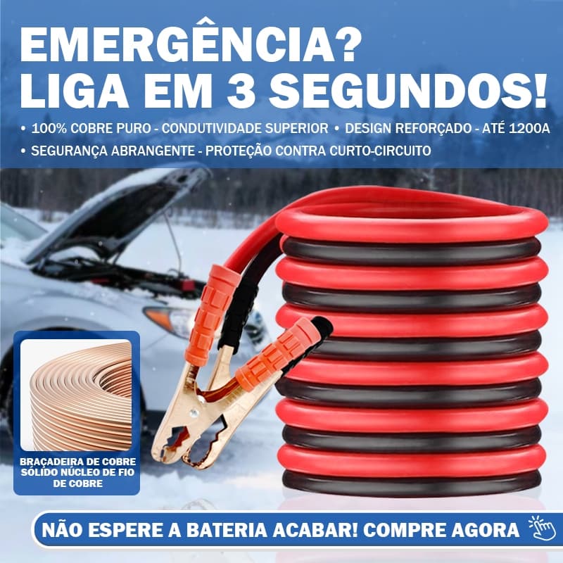 Cabo Carga Bateria de Cobre Total 3/2.5m 1200/800 Amperes 12mm Chupeta Automotivo