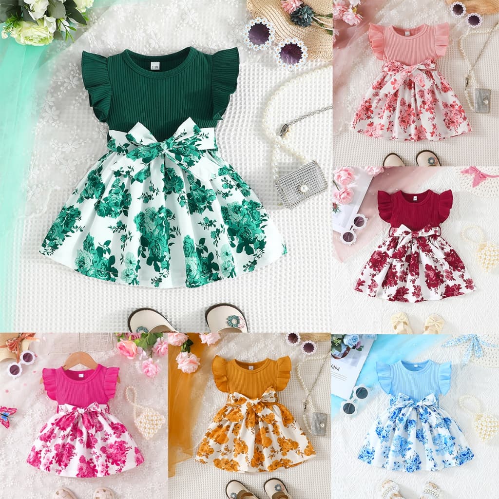 Vestido Bebê Menina 3 Meses a 3 Anos Algodão Estampado Faixa Batizado Aniversário Natal Presente Necessário