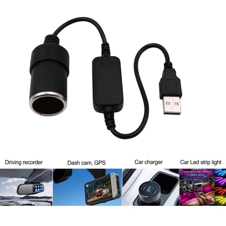 Porta USB Para Isqueiro Carro De 5 V Para 12 V Conversor De Com Fio Adaptador De Cabo De Alimentação Fêmea DVR