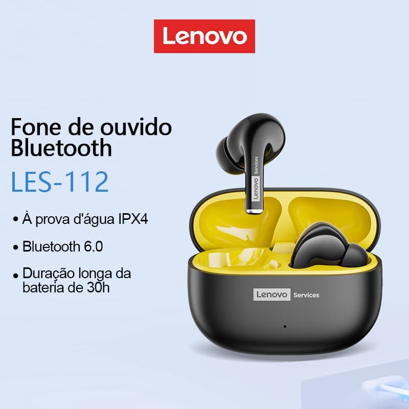 Lenovo LES-112 Fones De Ouvido Bluetooth Alta Fidelidade Efeito Qualidade Som Ultra Baixa Latência Cancelamento Ruído De