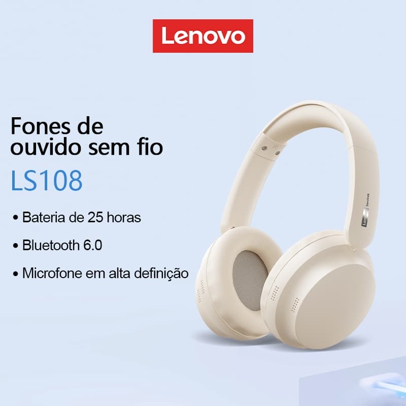 Lenovo LS108 Bluetooth Headhone HIFI Qualidade De Som Redução De Ruído Resistente Ao Suor E Confortável 6.0