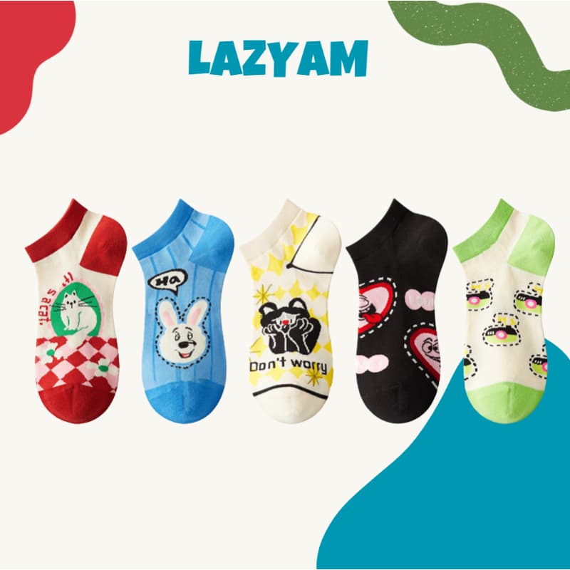 LAZYAM Meias Femininas Invisíveis Cartoon Algodão Respirável Macias Elásticas Uso Diário