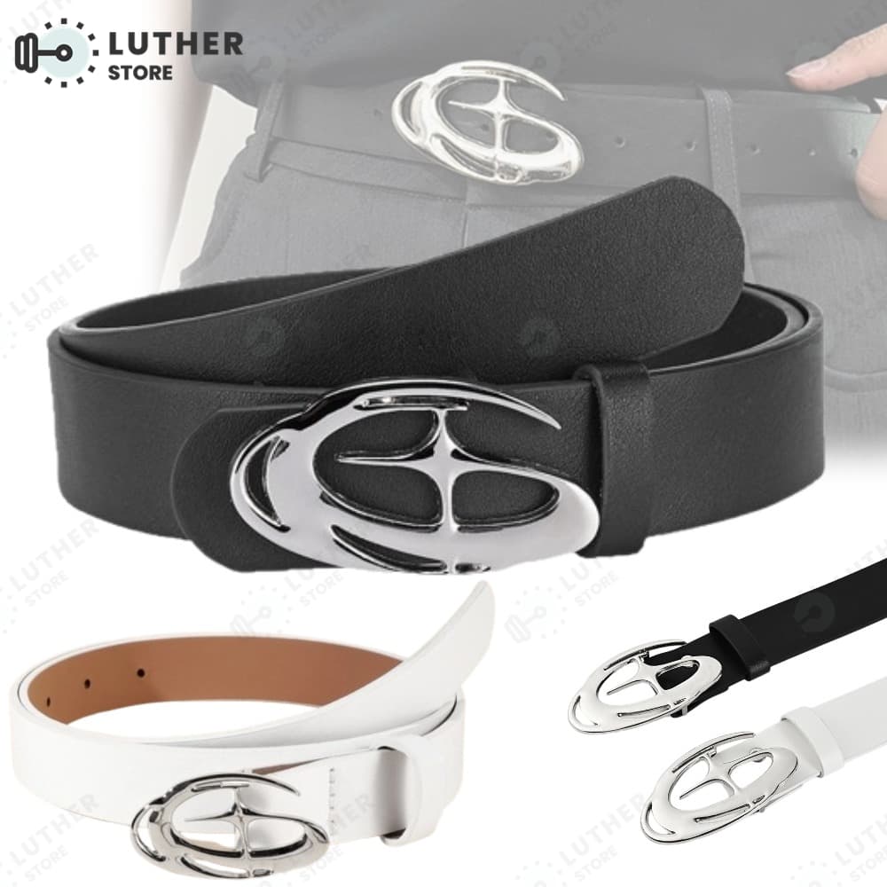 Cinto de Couro Masculino/Feminino - Cinto com Fivela Moderna, Diversas Cores (Preto e Branco)