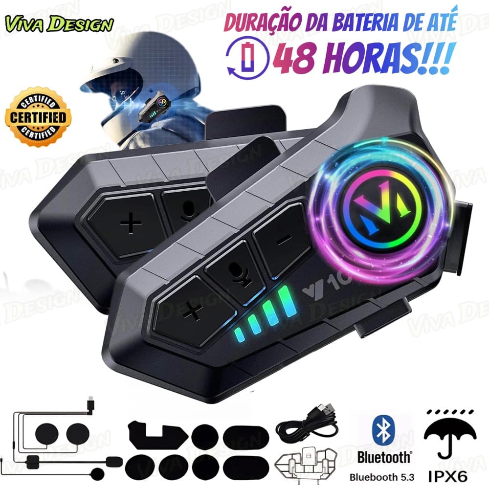 Y10 Motocicleta Sem Fio Bluetooth 5.3 Fone de Ouvido Capacete Kit de Chamadas Mãos Livres À Prova D'Água Intercom