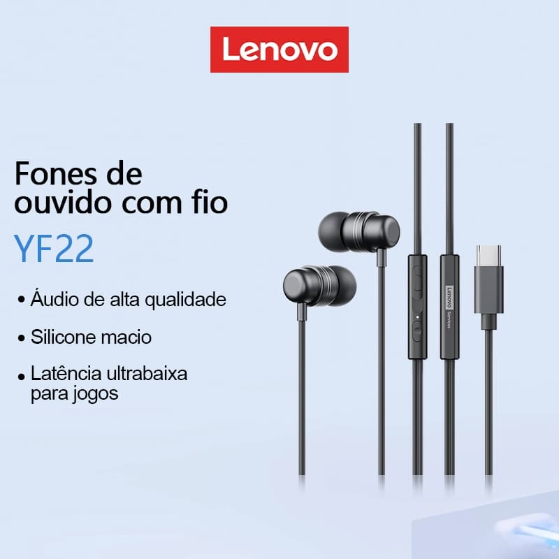 Lenovo YF22 Fones De Ouvido Com Fio HIFI Grade Som Surround À Prova D'água E Redução De Ruído Microfone De Alta Definiçã