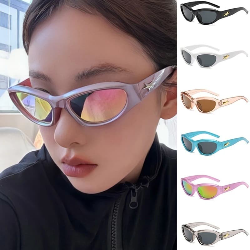 Y2K Retro Cat Eye Style Esportes ao ar livre Punk Homens Mulheres Óculos de sol Steampunk Moda