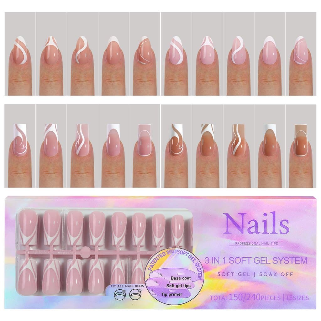 120 Peças De Unhas Postiças Estilo Francês , Vestíveis Sem Costura , Removíveis E Reutilizáveis , Estilos Versáteis