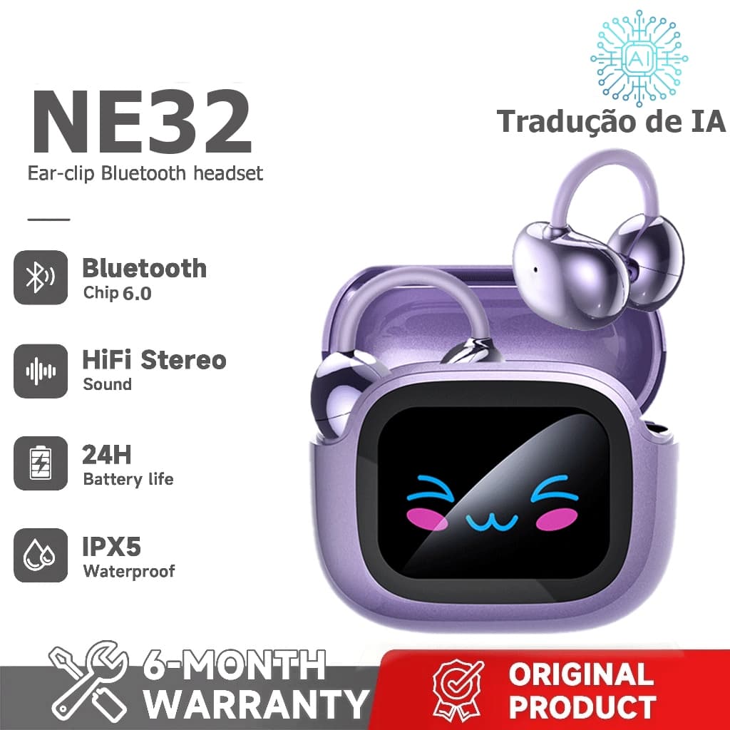 NE32 AI Tradução Headset Tradução em tempo Real TWS Fone de ouvido Bluetooth Bluetooth 6.0 HiFi Qualidade de som IPX