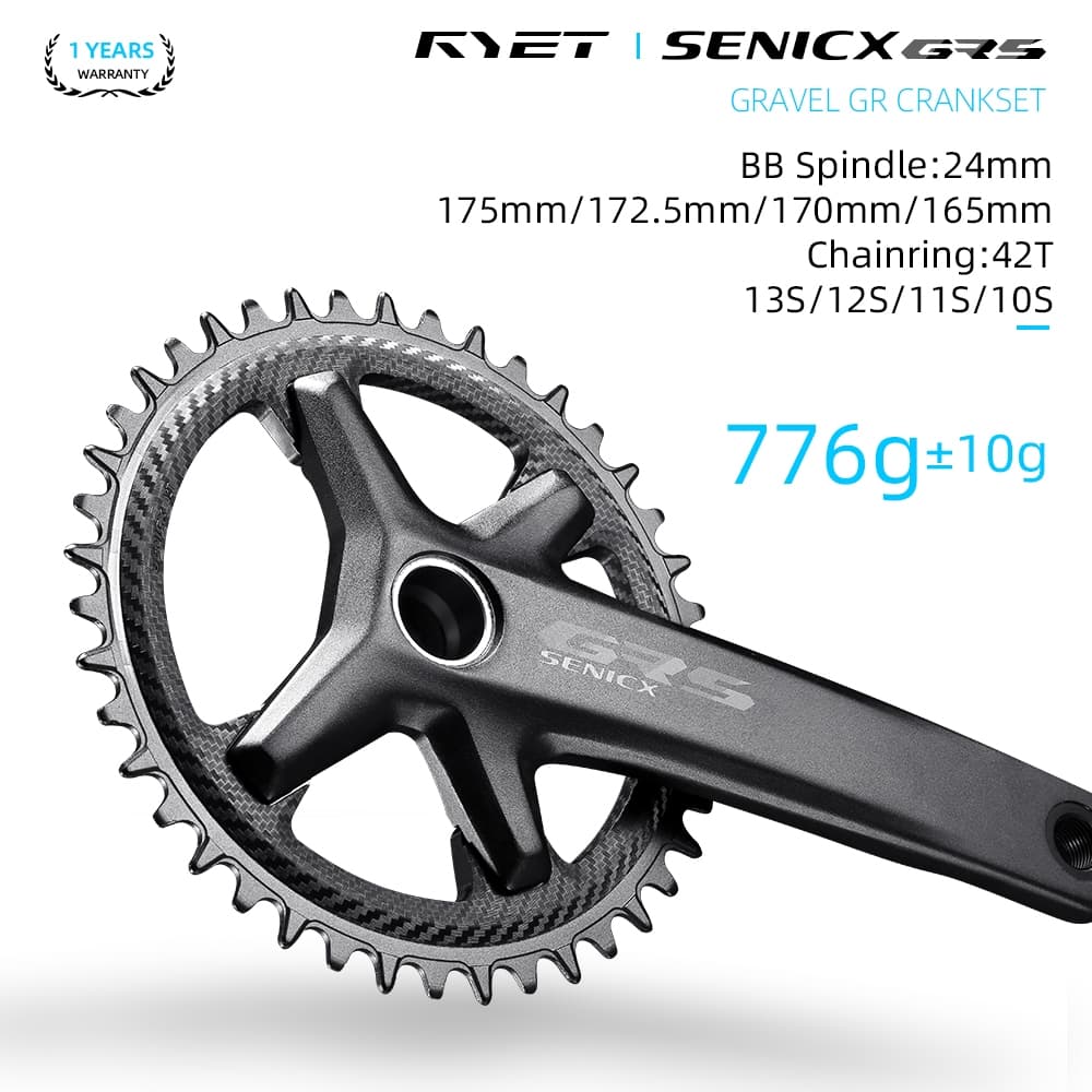 Pedaleira De Cascalho RYET 42T Estreita Larga , Eixo De 24 Mm 165/170/172.5/175 , Forjado AL-6061-T6 , 776-792g , Funcio