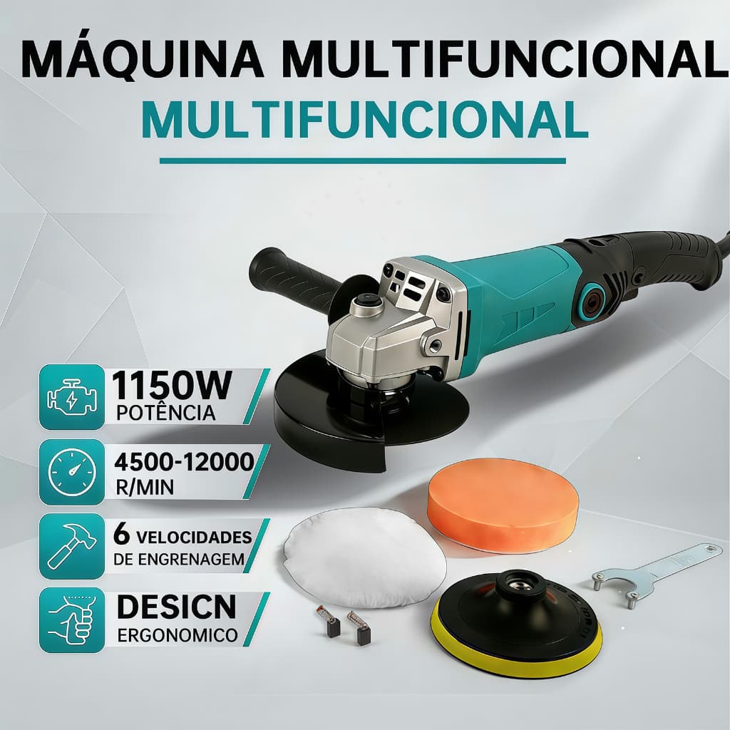 Politriz angular lixadeira ECOSEN Automotiva 6 Polegadas 1550w 125mm Profissional 6 velocidades com acessórios