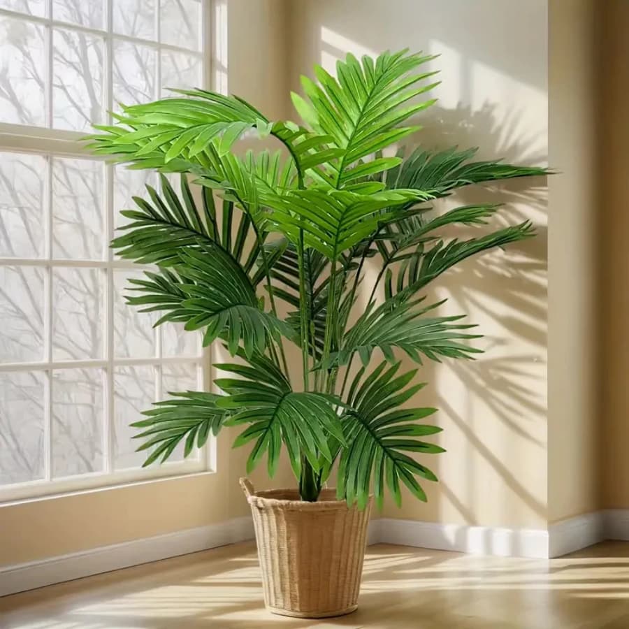 18 Folhas Planta Artificial Palmeira Areca，Planta Artificial, Toque Realista, 70cm